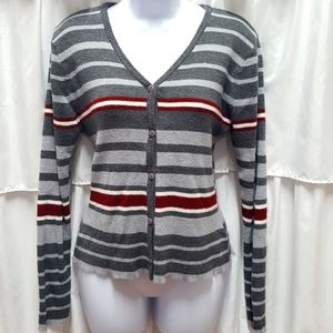 Voice Striped Button Front Sweater/Cardigan